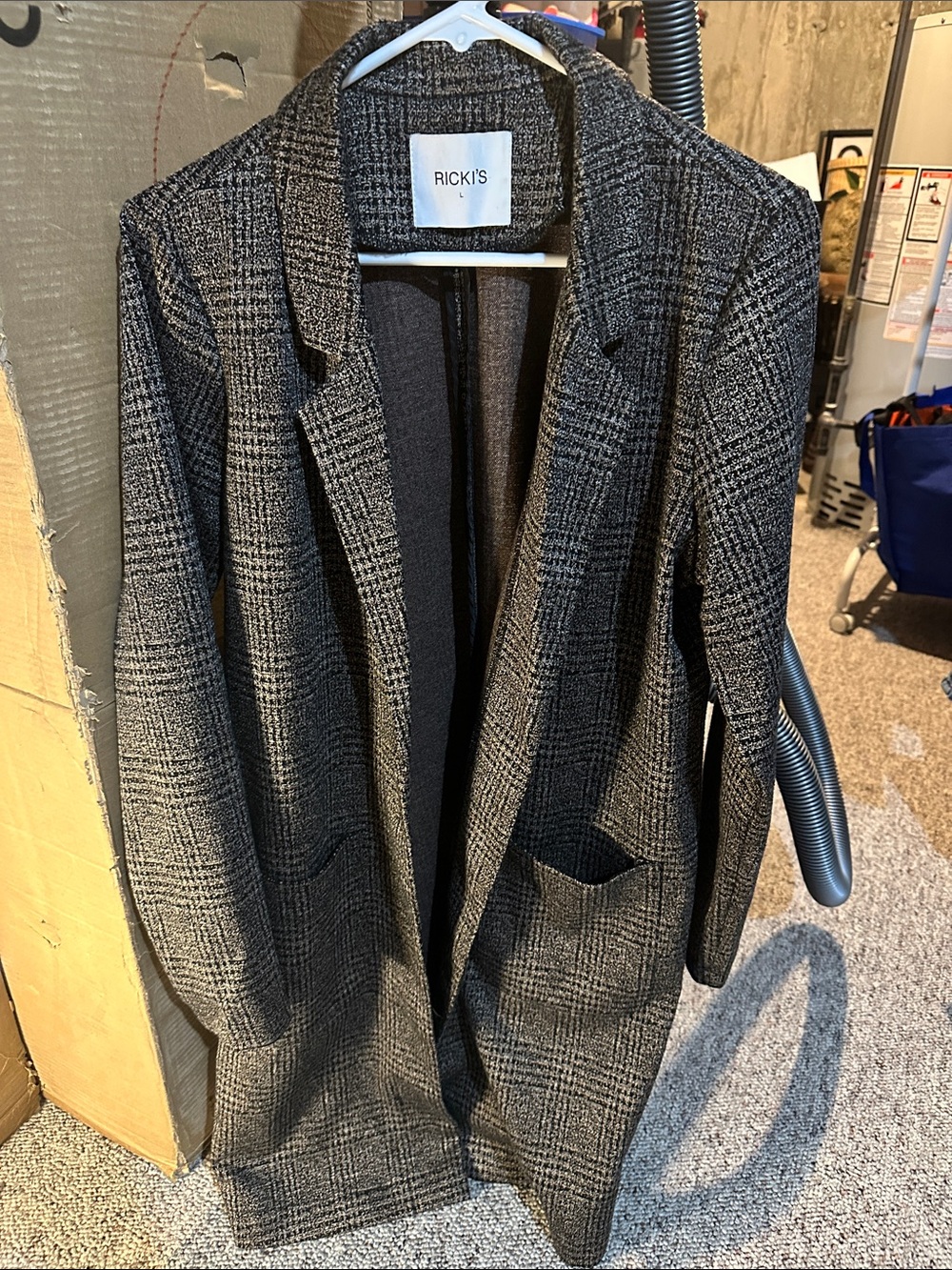 Ricki's Black and Gray Plaid Long Open-Front Blazer